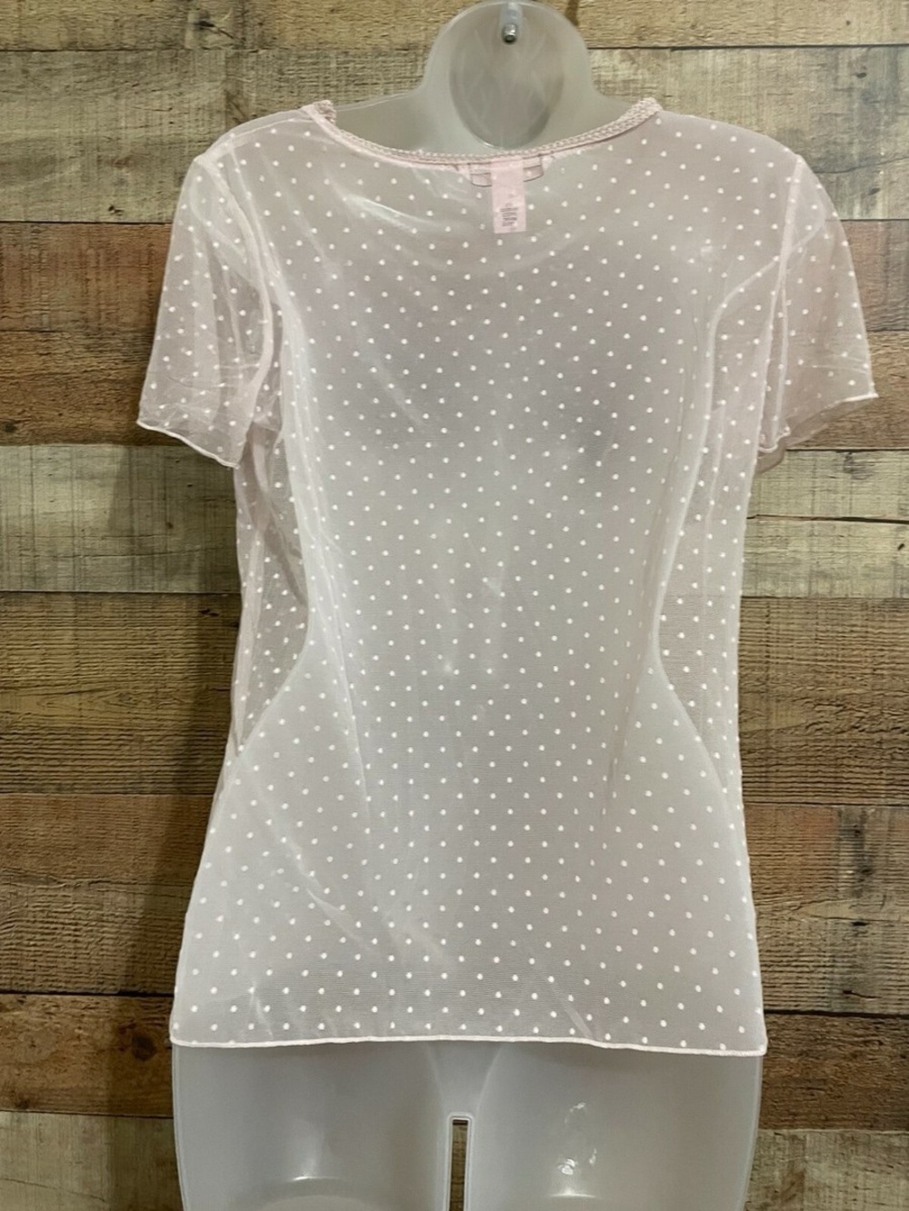 Victoria's Secret Sheer Dot Short Sleeve Top - Light Pink Size XS